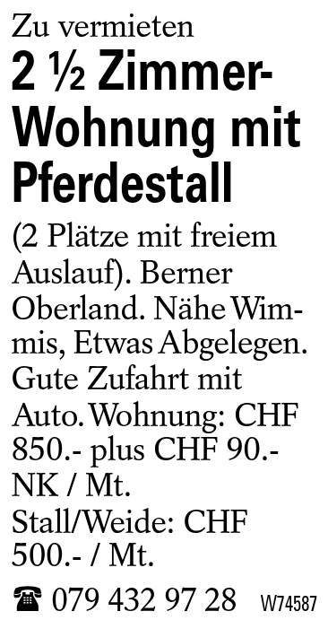 2 1/2 Zimmer-Wohnung  mit Pferdestall