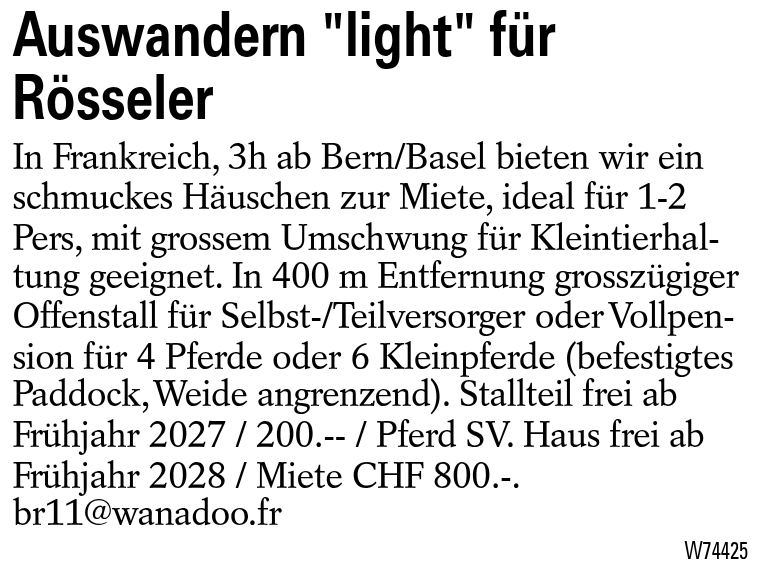 Auswandern "light" für Rösseler