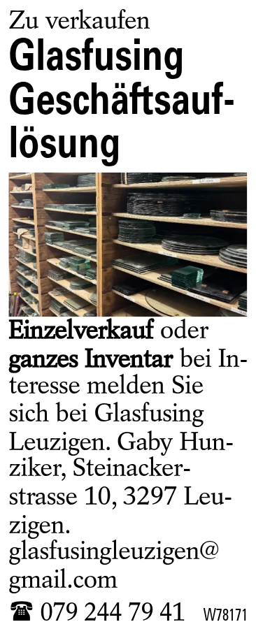 Glasfusing Geschäftsauflösung