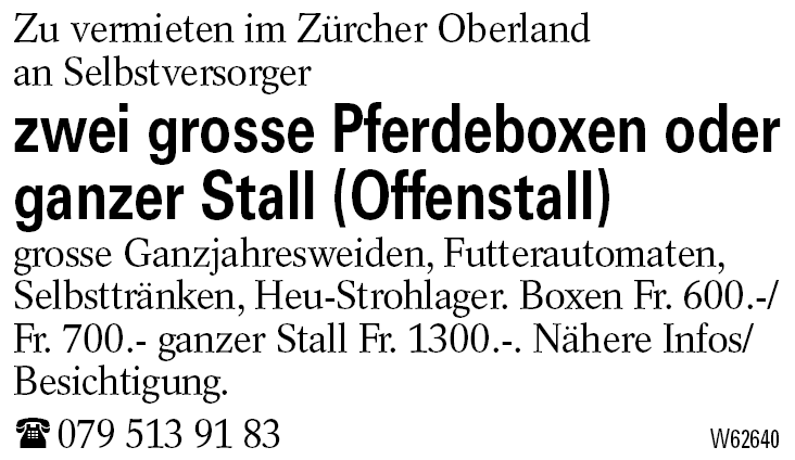 zwei grosse Pferdeboxen oder ganzer Stall (Offenstall)