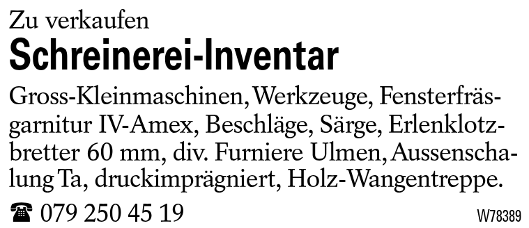 Schreinerei-Inventar