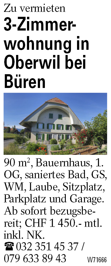 3-Zimmerwohnung in Oberwil bei Büren