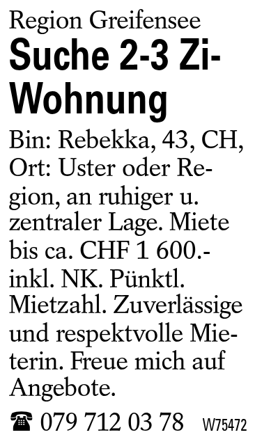 Suche 2-3 Zi- Wohnung