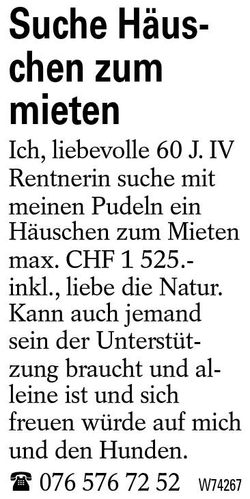 Suche Häuschen zum mieten