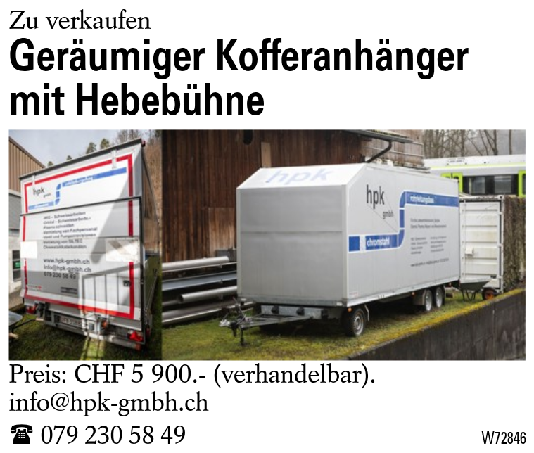 Geräumiger Kofferanhänger mit Hebebühne