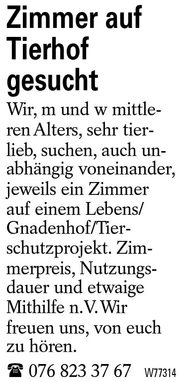 Zimmer auf Tierhof gesucht