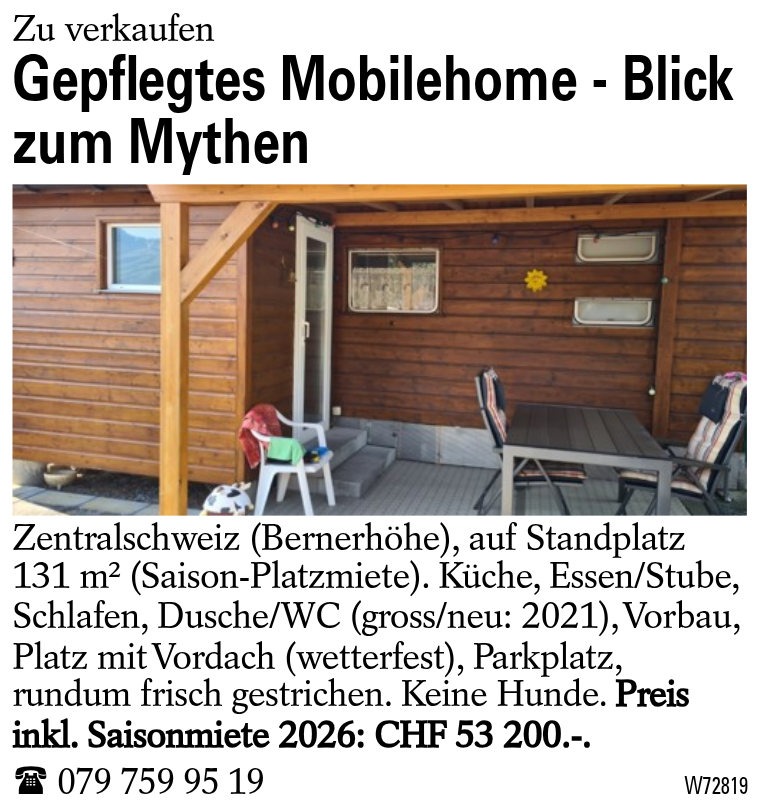 Gepflegtes Mobilehome - Blick zum Mythen