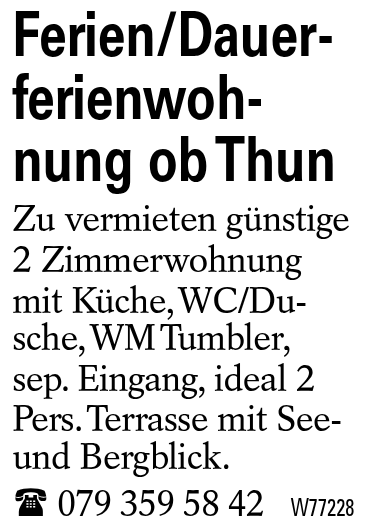 Ferien/Dauerferienwohnung ob Thun