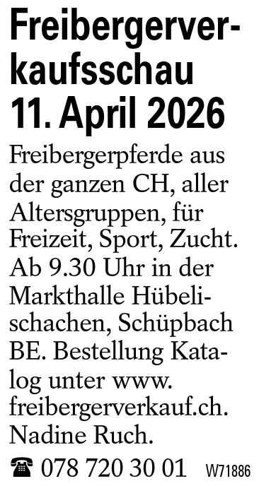 Freibergerverkaufsschau <br/> 11. April 2026