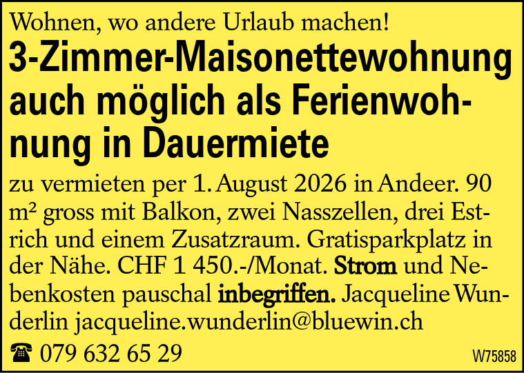 3-Zimmer-Maisonettewohnung auch möglich als Ferienwohnung in Dauermiete