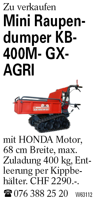 Mini Raupen-      dumper KB- 400M- GX-AGRI