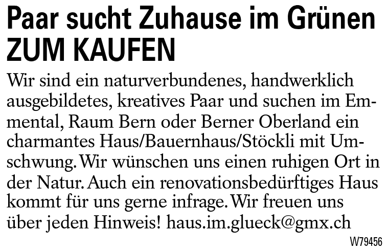 Paar sucht Zuhause im Grünen ZUM KAUFEN