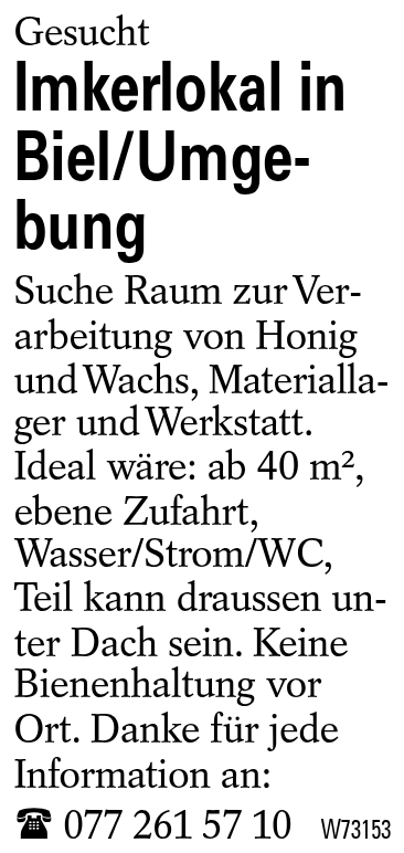 Imkerlokal in Biel/Umgebung