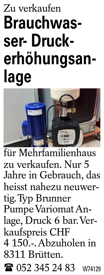 Brauchwasser- Druck-erhöhungsanlage