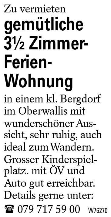 gemütliche 31/2 Zimmer-Ferien-Wohnung