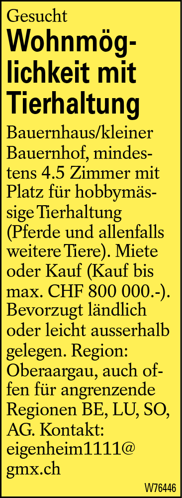 Wohnmöglichkeit mit Tierhaltung