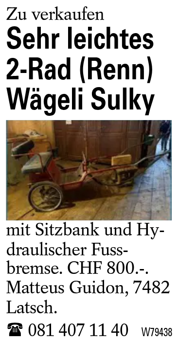 Sehr leichtes 2-Rad (Renn) Wägeli Sulky