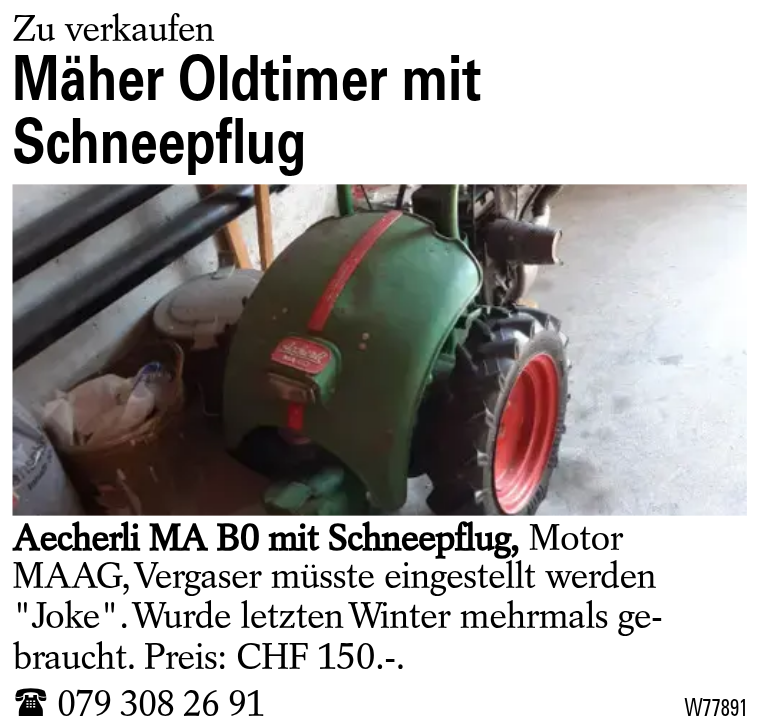 Mäher Oldtimer mit Schneepflug