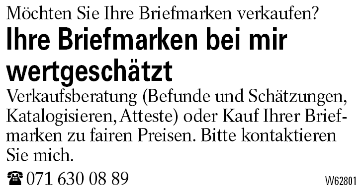 Ihre Briefmarken bei mir              wertgeschätzt