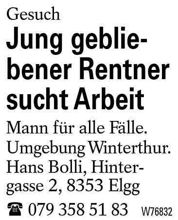 Jung gebliebener Rentner sucht Arbeit