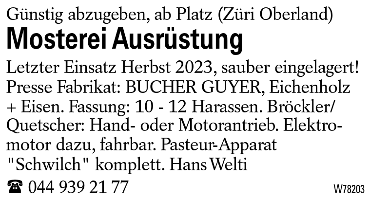 Mosterei Ausrüstung