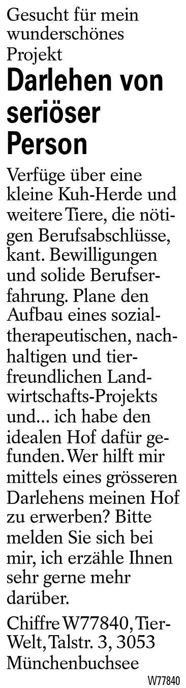 Darlehen von seriöser Person