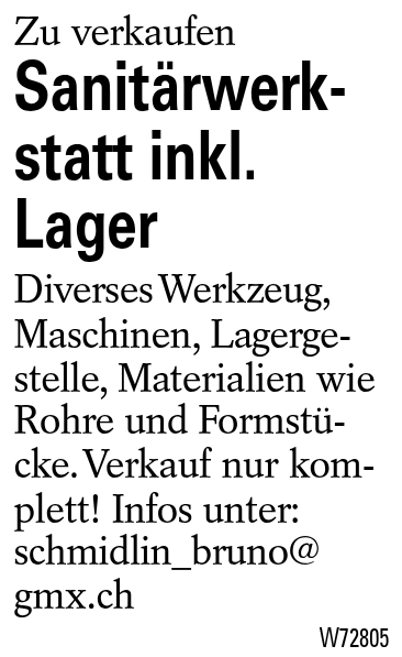 Sanitärwerkstatt inkl. Lager