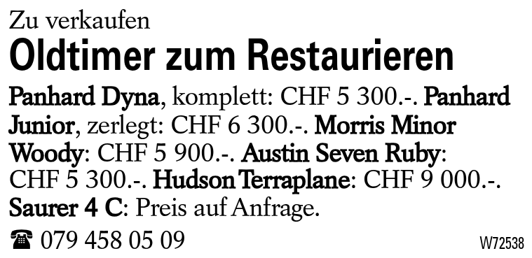 Oldtimer zum Restaurieren