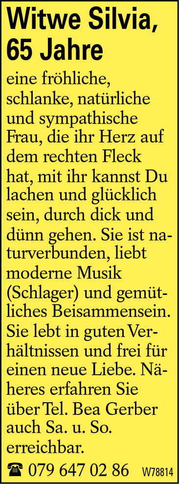 Witwe Silvia, 65 Jahre