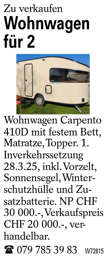 Wohnwagen für 2