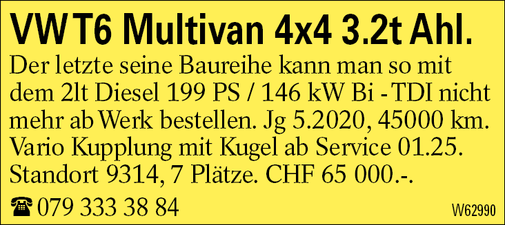 VW T6 Multivan 4x4 3.2t Ahl.