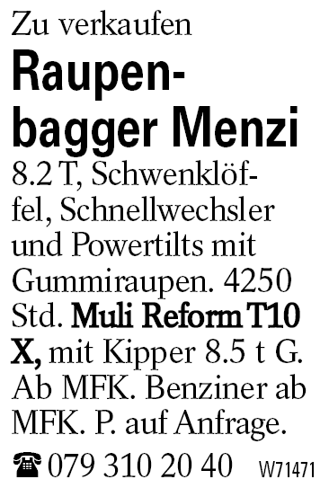Raupen-       bagger Menzi