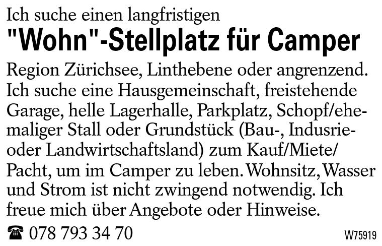 "Wohn"-Stellplatz für Camper