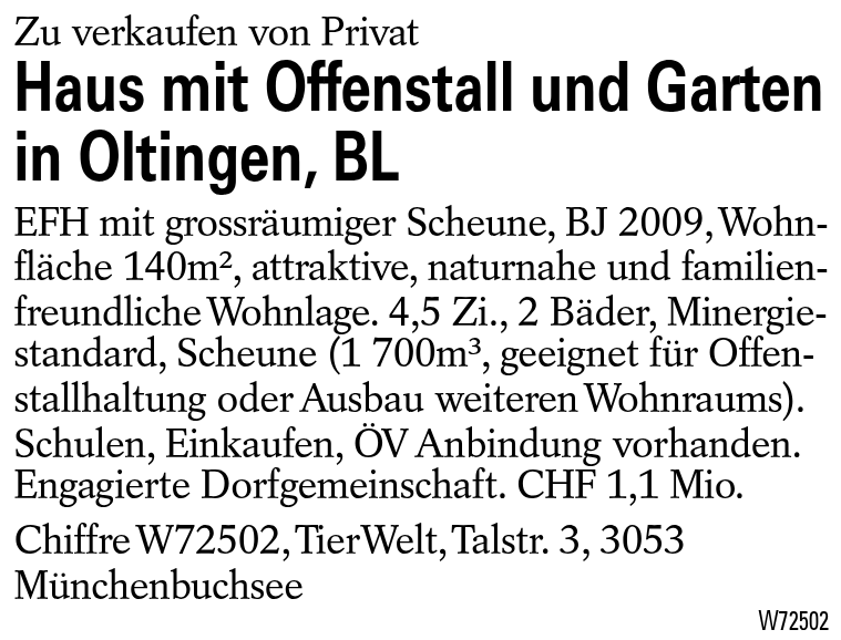 Haus mit Offenstall und Garten in Oltingen, BL