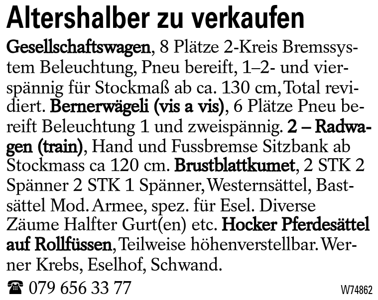 Altershalber zu verkaufen
