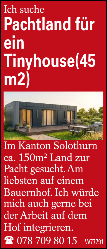 Pachtland für ein Tinyhouse(45m2)