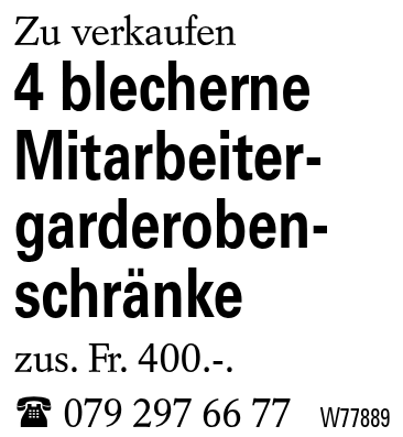 4 blecherne Mitarbeitergarderobenschränke