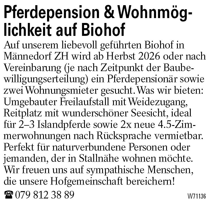 Pferdepension & Wohnmöglichkeit auf Biohof