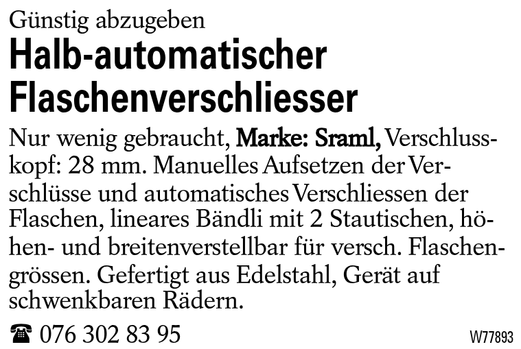 Halb-automatischer Flaschenverschliesser