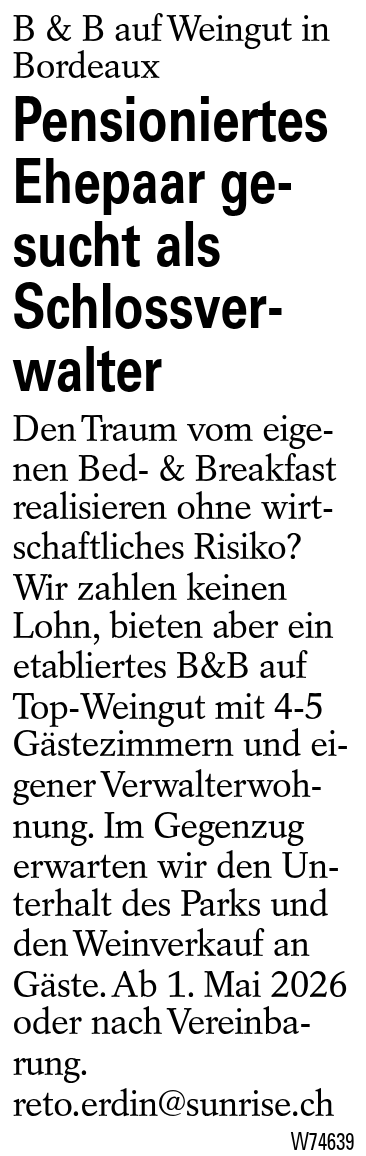 Pensioniertes Ehepaar gesucht als Schlossverwalter