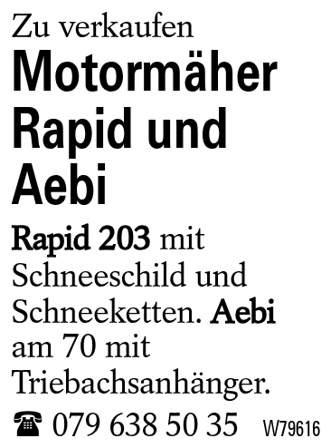 Motormäher Rapid und Aebi