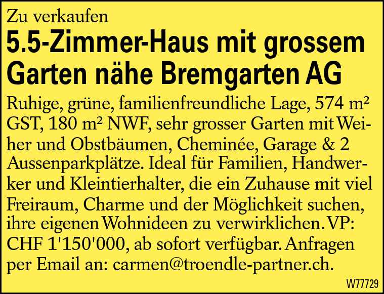 5.5-Zimmer-Haus mit grossem Garten nähe Bremgarten AG