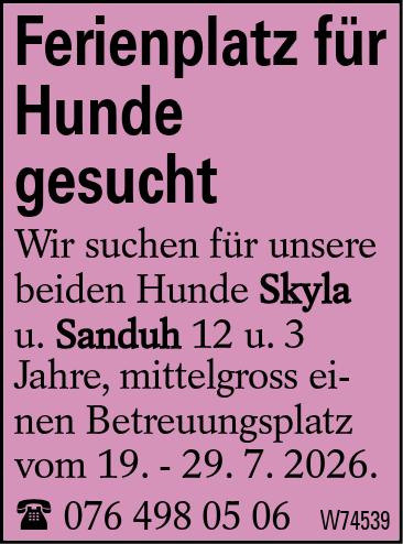 Ferienplatz für Hunde gesucht