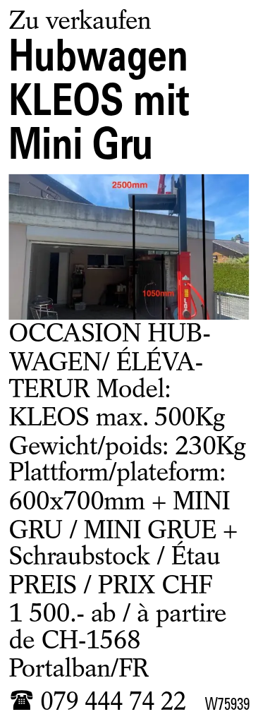 Hubwagen KLEOS  mit Mini Gru