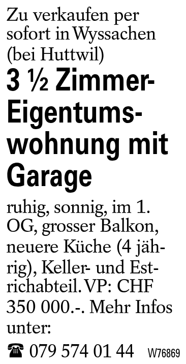 3 1/2 Zimmer-Eigentumswohnung mit Garage