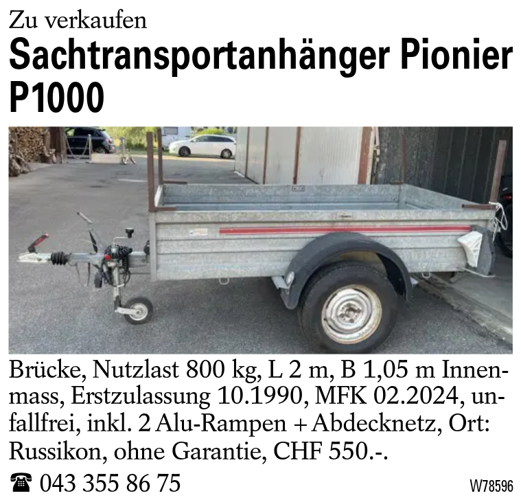 Sachtransportanhänger Pionier P1000