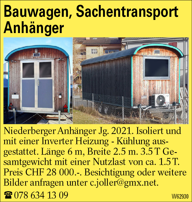 Bauwagen, Sachentransport Anhänger