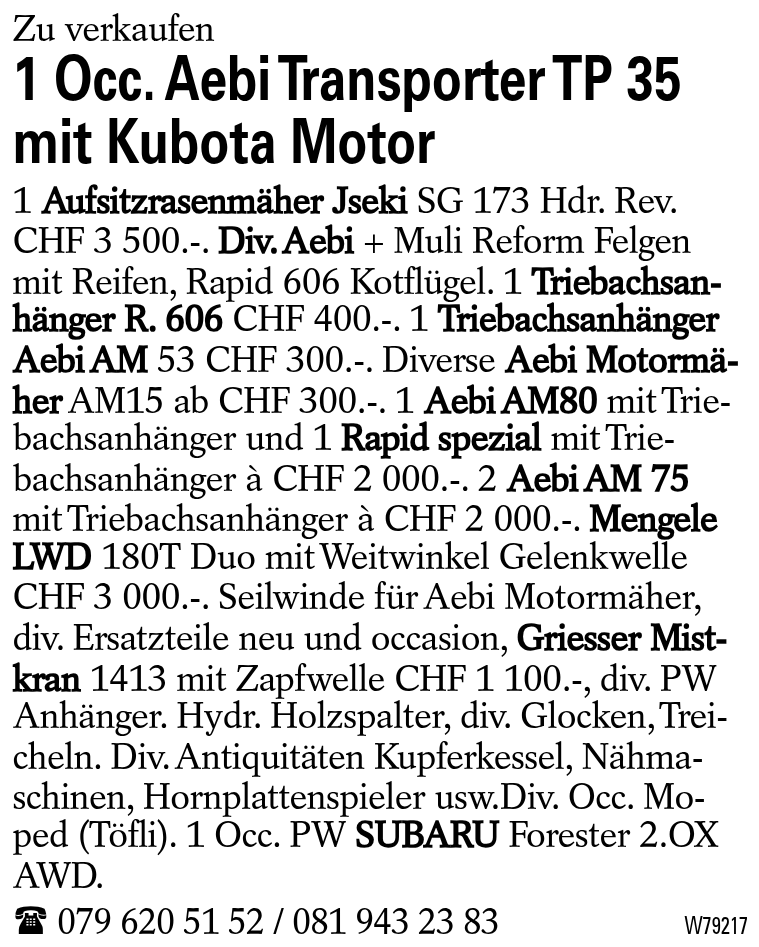 1 Occ. Aebi Transporter TP 35 mit Kubota Motor
