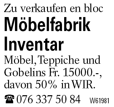 Möbelfabrik Inventar