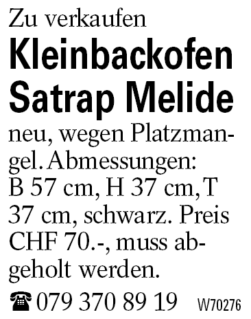 Kleinbackofen Satrap Melide